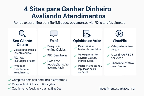 4 sites para ganhar dinheiro online avaliando atendimentos