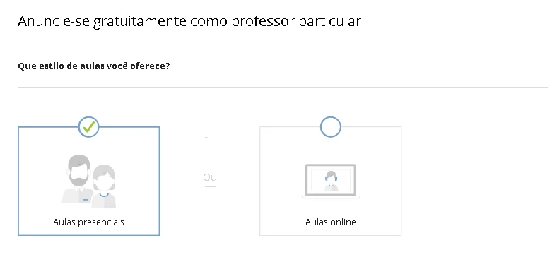 Captura de tela da página inicial do site Suas Aulas Particulares