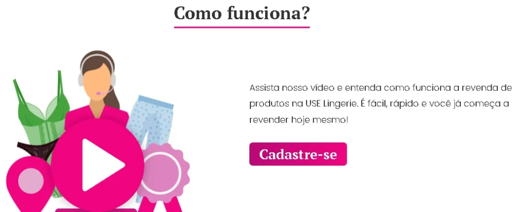 Captura de tela do site use lingerie