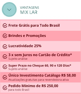 Captura de tela com as vantagens do Mix Lar